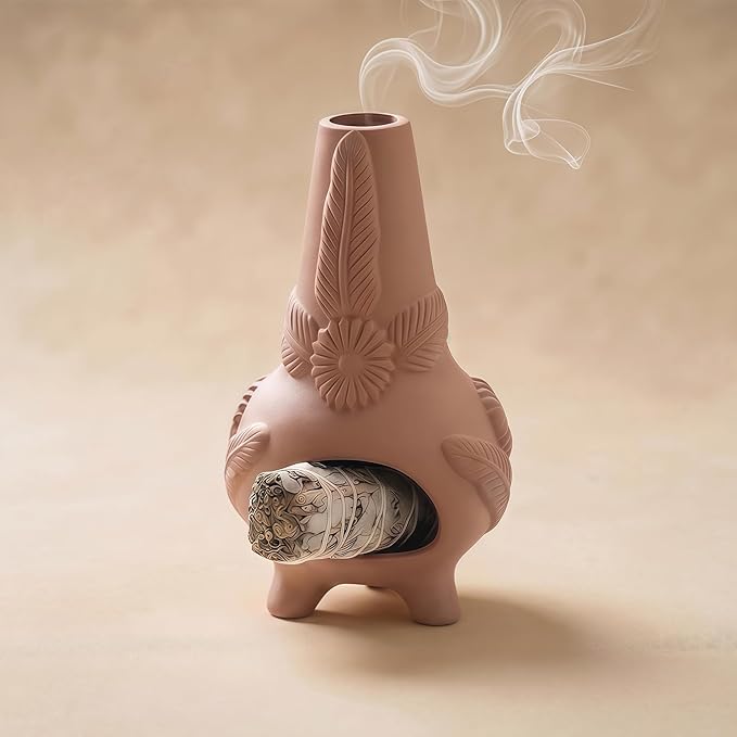 Handmade Terracotta Palo Santo Holder – Suitable for Burning Sage & Palo Santo - Mexican-Style Chimney Incense Burner, an Incense Burner for Spiritual Meditation, Yoga or Home Decoration
