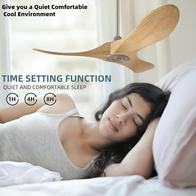 36 Inch Wooden Ceiling Fan Without Light With Remote Control, 3 solid wood fan blades Ceiling Fan for Indoor, Living Room, Dining Room, Bedroom, Terrace, Porch(Brushnickle+Natural Wood, 36 inch)