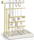 VLANDO Jewelry Stand Organizer with Ring Holder, Jewelry Holder Organizer with Tray, Necklace Holder Bracket Holder Earring Holder - White
