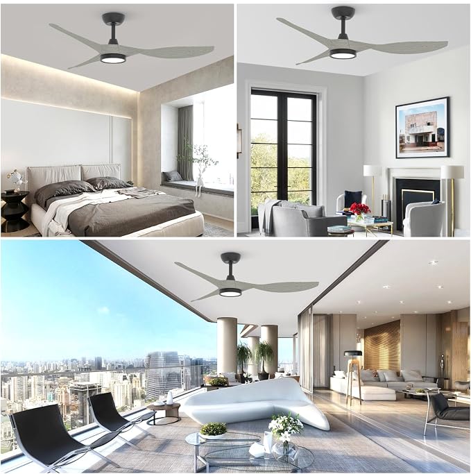 Roomratv Ceiling Fans with Lights and Remote Control,Quiet Noiseless Reversible DC Motor,6 Speeds,Timers, 3 CCT, Indoor Use, Plastic Blades,52 Inch White Oak Modern Ceiling Fan for Living Room