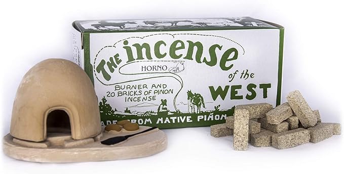 Incienso de Santa Fe - Horno Oven Natural Wood Incense Burner, Includes 20 Piñon Incense Bricks - Made in The USA