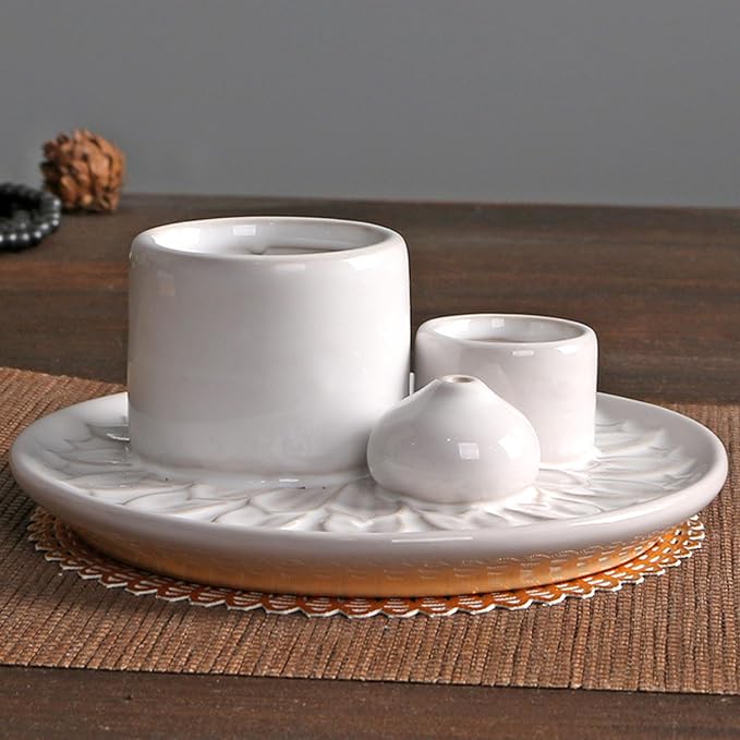 4 in 1 Ceramic Incense Burner, Sage Holder for Burning Bowl, Palo Santo Sticks Holder, Smudge Stick Ash Catcher Tray for Meditation Yoga Room (White)