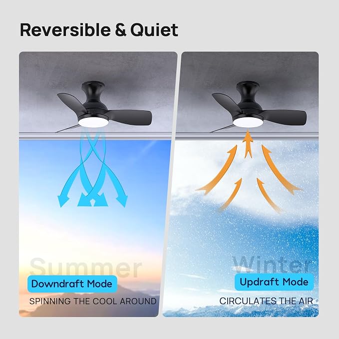 Consciot Ceiling Fan With Lights 30 Inch, Kids Ceiling Fan Black Modern, Flush Mount, Reversible Quiet DC Motor, 6 Speed, Dimmable, Kitchen Bedroom Patio