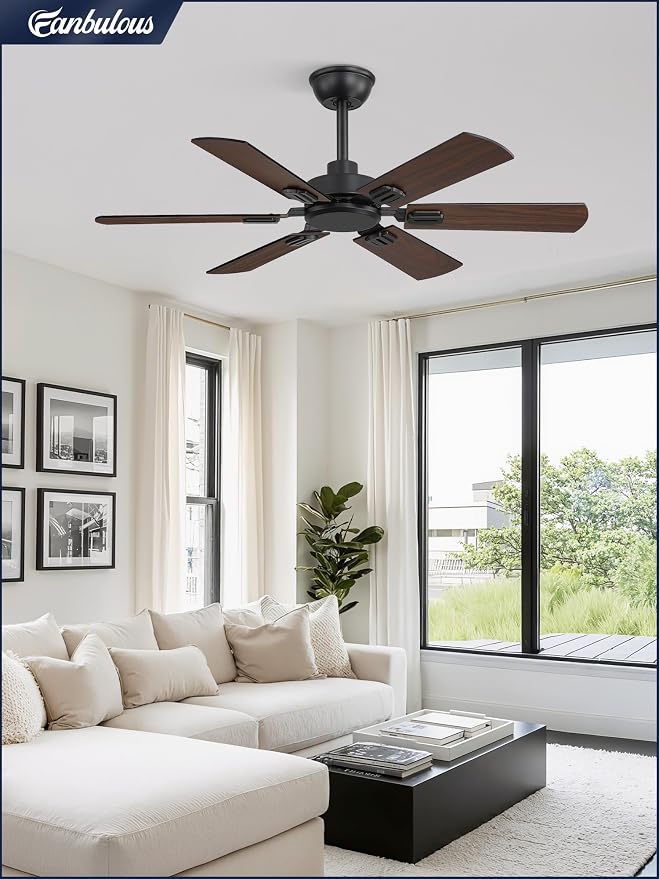 Fanbulous 42 Inch Ceiling Fans No Light with Remote, Modern Ceiling Fan Without Light, Dual Finish 6 Blades, Reversible Quiet DC Motor, 6 Speed, Large Ceiling Fan for Indoor or Outdoor, Black