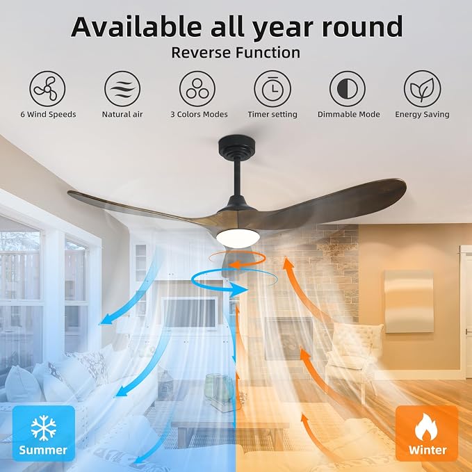 52” Outdoor Ceiling Fan with Light, Compatible with Alexa/Google, 3 Walnut Solid Wood Blade, Noiseless Reversible Dc Motor, Smart Outdoor Wood Ceiling Fan for Farmhouse Patios, Bronze