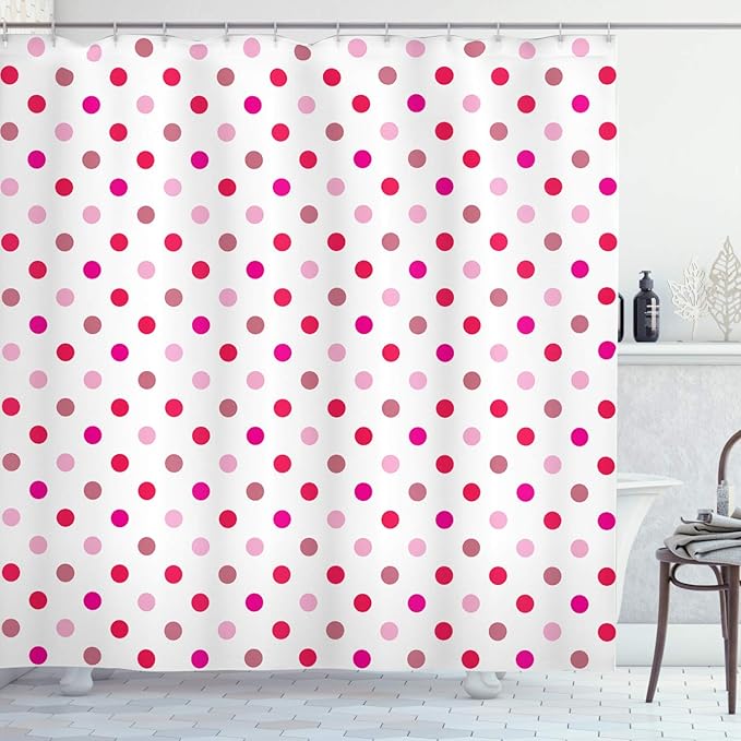 Ambesonne Polka Dots Shower Curtain, Polka Dots Pattern Consisting of an Array of Filled Circles Pop Art, Cloth Fabric Bathroom Decor Set with Hooks, 69" W x 75" L, Pink Fuchsia