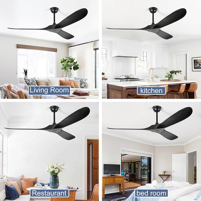 72'' Outdoor Ceiling Fan without Light,3 Solid Wood Blades,Black Ceiling Fan no Light with Remote Control,Large Ceiling Fans for Porch,Garage,Living Room (black)