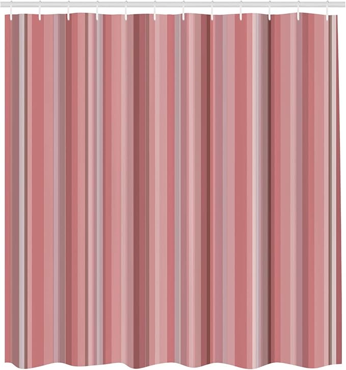 Ambesonne Stripes Shower Curtain, Abstract Ocean Inspired Palette Lines Geometrical Image Illustration, Cloth Fabric Bathroom Decor Set with Hooks, 75" Long, Pale Pink