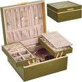 Lolalet Jewelry Box Organizer for Women Girls, 2 Layer Jewelry Organizers and Storage for Necklace Earrings Rings Bracelets, Large Jewellery Holder Case Birthday Gifts -Olive Green