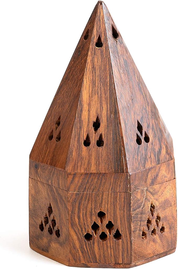 Incense Garden Wooden Incense Holder Burner - Temple Wooden Charcoal/Cone Burner - 5 Inch