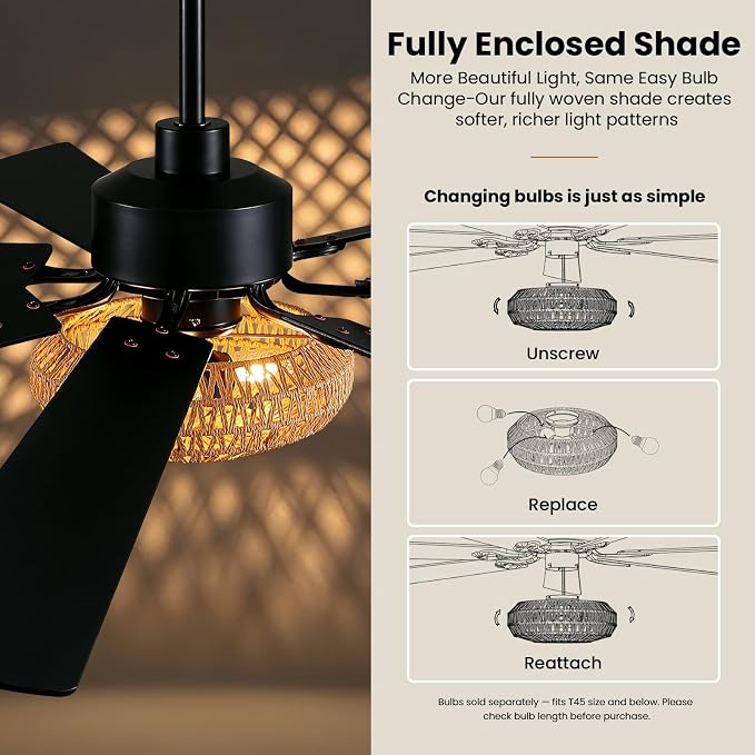 72 Inch Ceiling Fan with Light Indoor Rustic Farmhouse Matte Black 7 Blades APP and Remote Control, Large Boho Fandelier for Living Room Dining Room Bedroom