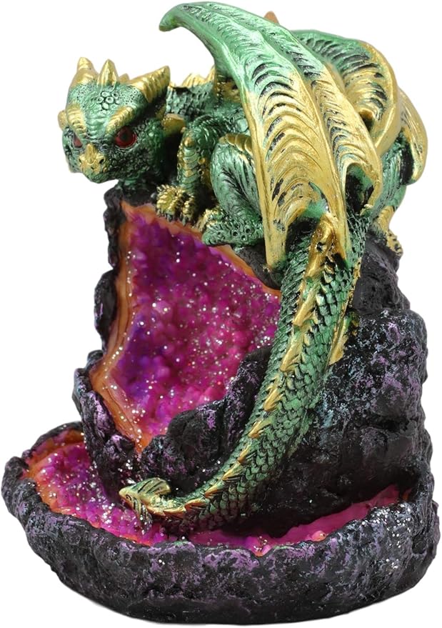 Ebros 5.5" Tall Andromeda Galaxy Wyrmling Dragon On Crystal Geode Rock Backflow Incense Cone Burner Statue with LED Night Light Dungeons Dragons Fantasy Decor Accent
