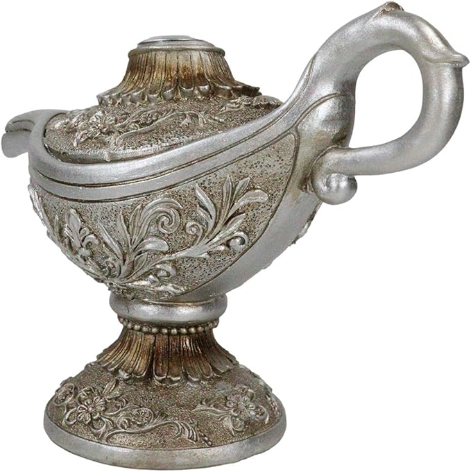Ebros Gift Floral Ornate Aladdin Genie Magical Lamp Shaped Backflow Incense Cone Holder Burner Figurine Altar Arabian Night Middle Eastern Magic Lamps Design Home Aromatherapy Accent Sculpture