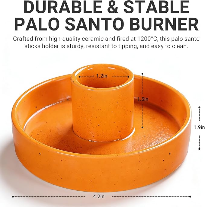 Palo Santo Holder, Ceramic Incense Stick Holder, Sage Holder for Yoga, Meditation, and Energy Cleansing, Unique Ceramic Incense Holder Gift for Palo Santo Sticks (Orange)