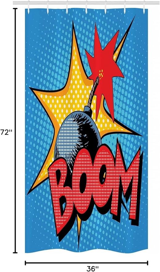 Ambesonne Vintage Stall Shower Curtain, Retro Style Design on Dotted Background Comics Pop Art Image Print Retro, Fabric Bathroom Decor Set with Hooks, 36" W x 72" L, Yellow Blue and Red