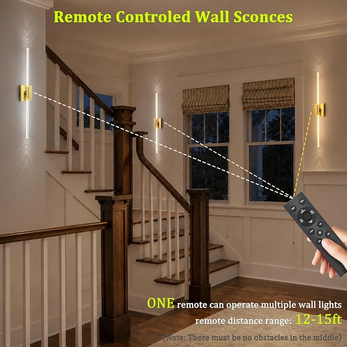 iThird Crystal Bubble Gold Wall Sconces Set of 2: 10000mAh Rechargeable Wireless Lights with Remote & 360° Rotate, 4 Color Temps Dimmable, 31" Lamp Decor for Bedroom Living Room Mirror