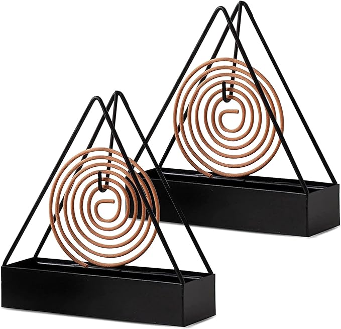 2 Pcs Black Iron Mosquito Coil Holder Full Metal Triangular Hanging Coil Tray Ash Catcher Fireproof Material Incense Holder Outdoor Home Garden Decor for Bar Courtyard Office Desktop (Black)