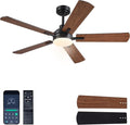 JSAITEE 52 Inch Smart Ceiling Fan with Lights, Remote & App Control, DC Reversible Motor, 6 Speeds Quiet 35dB, 3CCT Dimmable LED, Low Profile Modern Ceiling Fans for Bedroom Living Room, Brown