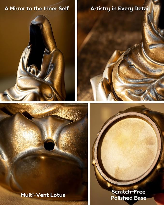 Zen Incense Burner for Cone & Coil – Ceramic Faceless Buddha Statue for Protection & Meditation, Home Decor to Ward Off Negativity