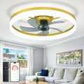 DLLT Bladeless Ceiling Fans with Lights: 24 Inch Modern Flush Mount Low Profile Ceiling Fan with APP Remote Control - Gold Enclosed LED Fandelier Dimmable Quiet DC Motor for Bedroom Living Room
