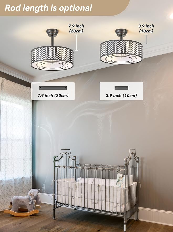 Black Fandelier Ceiling Fan with Light, 20" Caged Boho Ceiling Fans with Lights and Remote, Mid Century with 6 Speeds for Bedroom, Living Room, Nursery