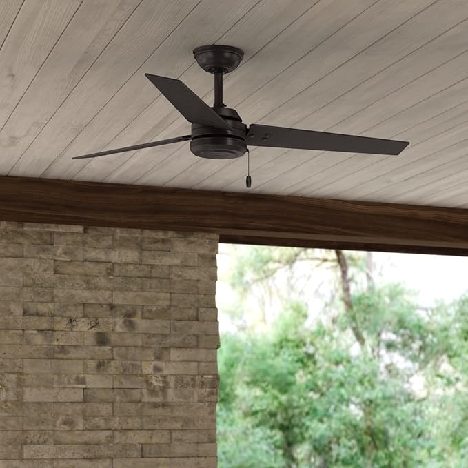 Hunter Cassius, Outdoor or Indoor, Ceiling Fan, 52 inch, New Bronze | No Light, Standard Mount, Pull Chain, 3 Blades, For Living Room, Patio, Porch, Garage, 59261