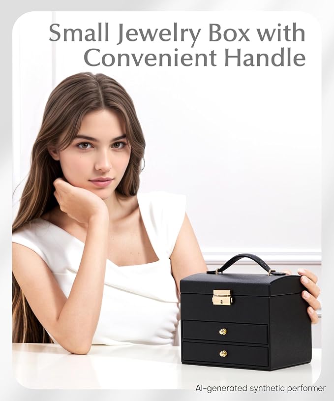 Homde Small Jewelry Box for Girls: 3-Layer Lockable Organizer(Black) | Removable Tray&Dividers for Flexible Storage - Sort Earrings&Rings&Necklaces for Beginners - Birthday Gift for Teens