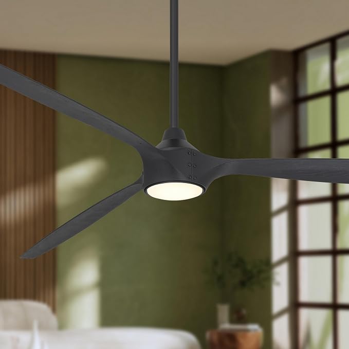 MINKA-AIRE F763L-CL/SSB Pierce 84" 3-Blade LED Smart Ceiling Fan - Coal and Shou Sugi Ban Finish Blades with Etched Lens