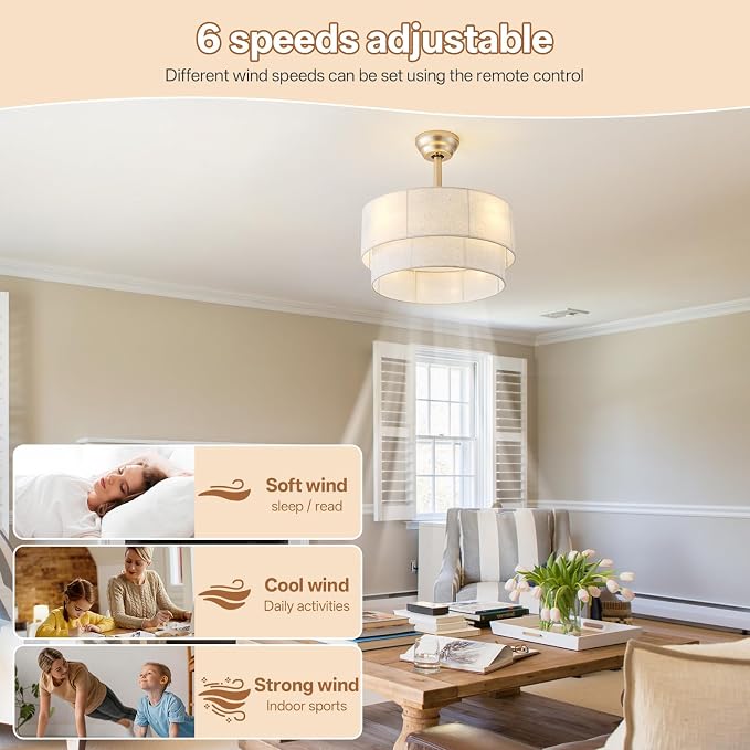 20" Boho Ceiling Fans with Lights, Coastal Fandelier Chandelier Ceiling Fan with Light Remote Control, Caged with 6 Speeds for Bedroom, Nursery (Beige)