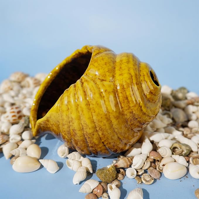 MOUGIGI Yellow Ceramic Conch Palo Santo Holder - Mini Chimney Incense Burner, Tabletop Smudge Bowl Compatible with Sage/Sticks/Cones/Copal,for Yoga、Zen Meditation、Witchcraft, Ideal Altar Decor Gift