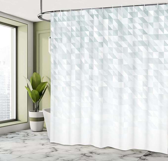 Ambesonne Geometric Shower Curtain, Faded Cubes Triangles Abstract Mosaic with Digital Effects Gradient Colors, Cloth Fabric Bathroom Decor Set with Hooks, 69" W x 84" L, Sage White