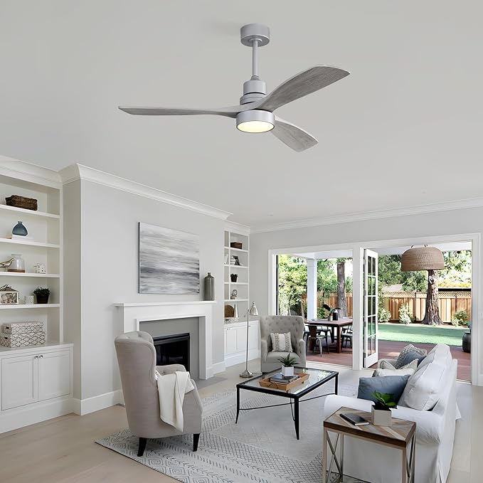 Sofucor Ceiling Fans with Lights, 52 Inch Low Profile Flush Mount Wood Ceiling Fan with Remote for Indoor Farmhouse Bedroom Living Room Outdoor Patio Porch, Reversible DC Motor, Noiseless