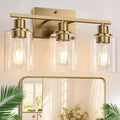 Indoi 3-Light Bathroom Light Fixtures, Brass Modern Vanity Lights with Clear Glass Shades, Bathroom Wall Lamp for Mirror Living Room Cabinet Bedroom Porch