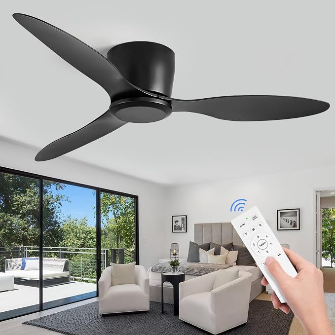 Ceiling Fans No Light with Remote Control Flush Mount 42 Inch Black | Low Profile Ceiling Fan Without Lights 6 Speed Reversible FCC Timing, ABS blades, quiet operation, pure copper motor