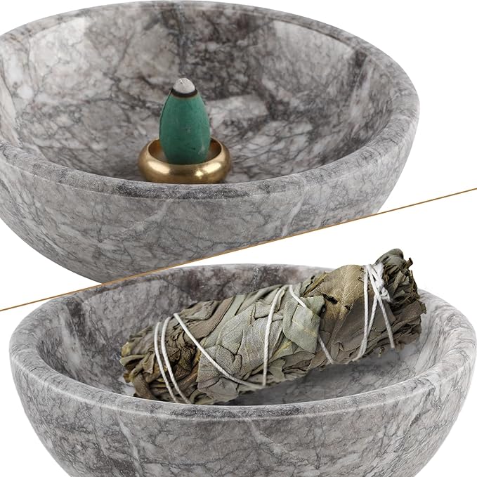 Koville Moroccan Natural Marble Incense Holder, 5inch Incense Holders for Sticks, Sturdy Incense Burner Ash Catcher, Ideal for Meditation, Relaxing, Easy to Clean(Gris Lido)