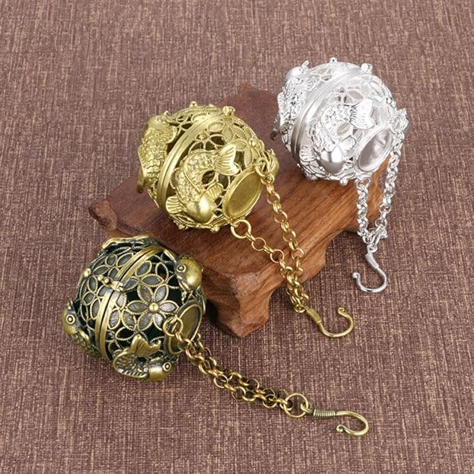 GANAZONO Hanging Incense Burner Ball Hollow Censer with Lock Circle Design 4.56X3.54X1.77In Brass Hanging Incense Holder for Home Fragrance Meditation and Decorative Accent 2 Pack