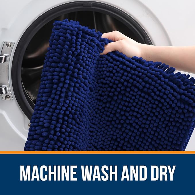 OLANLY Large Bathroom Rugs 70x46, Extra Soft Absorbent Chenille Bath Rugs, Rubber Backing Quick Dry, Machine Washable Bath Mats for Bathroom Floor, Tub and Shower, Home Decor Accessories, Navy
