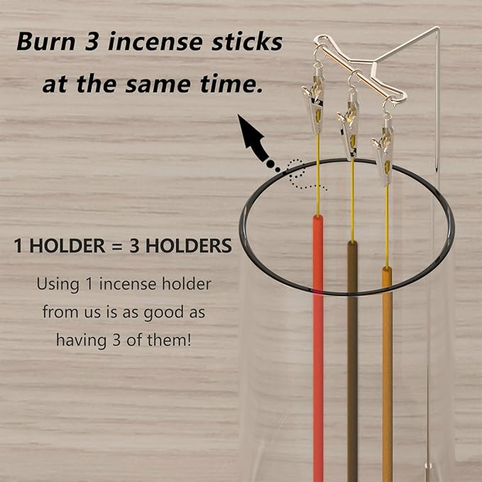 Incense Holder Ash Catcher - Upside Down Glass Incense Holder for Sticks, Reverse Inverted Anti Ash No Mess Insence-Stick Holder, Modern Metal Vertical Incense Burner for Room Decor, Silver