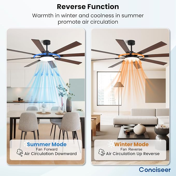 72 Inch Ceiling Fans with Lights and Remote, Dual Color 8 Blades, Bedroom Living Room Office Library Cafe Outdoor Industrial, 3CCT Dimmable, 6 Speed Reversible Quiet DC Motor, Black/Wood Grain