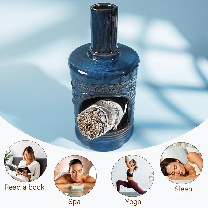 Mougigi Ceramic Bird & Flower Palo Santo Burner–Stylish Chiminea for Sage、Incense Cones and Candle, Perfect for Meditation, Yoga, Altar & Home Decor – Easy to Clean, Enhance Your Zen Experience