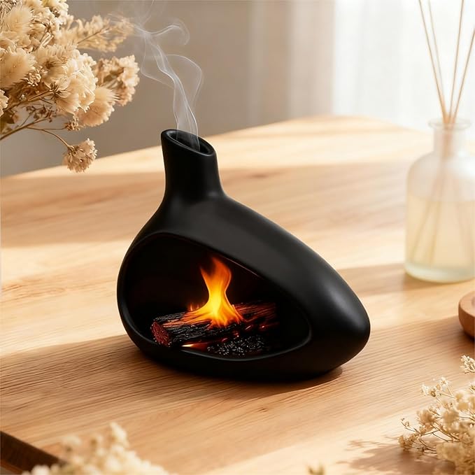 Palo Santo Holder, Ceramic Incense Burner for Sticks Sage Holders Cone Burning Smudge Bowl with Ash Brush for Meditation Yoga Spa Room Decor (Black)
