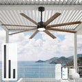 72 Inch Outdoor Ceiling Fan with Light for Patios Waterproof, Wet Rated Smart Fan with Alexa/App/Remote Control, 8 Walnut Finish Aluminum Blades, Quiet DC Motor with 9503 CFM Airflow, ETL Listed