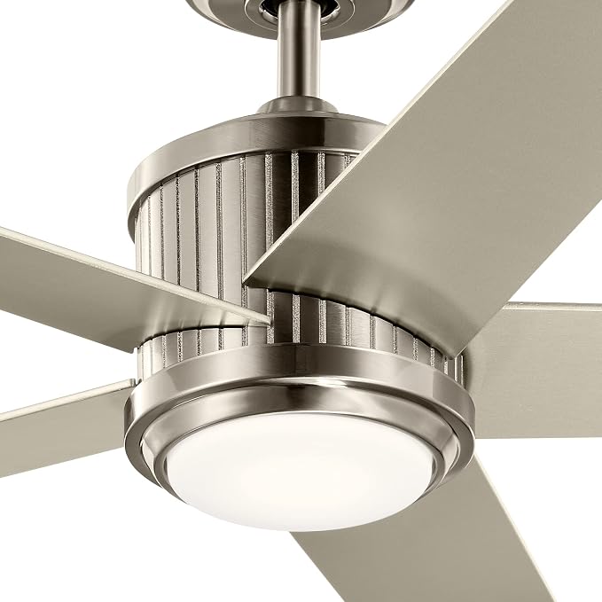 Kichler Brahm 56 in LED Ceiling Fan with Light, 5 Blade Modern Indoor Fan with Etched Cased Opal Glass in Brushed Stainless Steel, Reversible Silver and Walnut Blades, 300044BSS