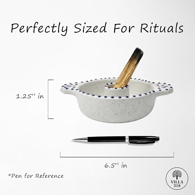 Hand-Painted Palo Santo Holder and Incense Burner, 6.5" Inch Elegant Artisanal Ceramic Palo Santo Burner and Incense Holder for Meditation, Yoga, and Energy Cleansing Rituals