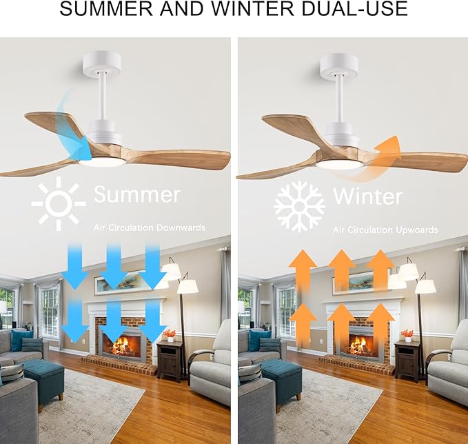 42-inch Quiet 3-Blade Solid Wood Ceiling Fan with Light and Remote Control | 3CCT dimming and color temperature adjustment, mobile app, full memory function, for use in the living room and bedroom