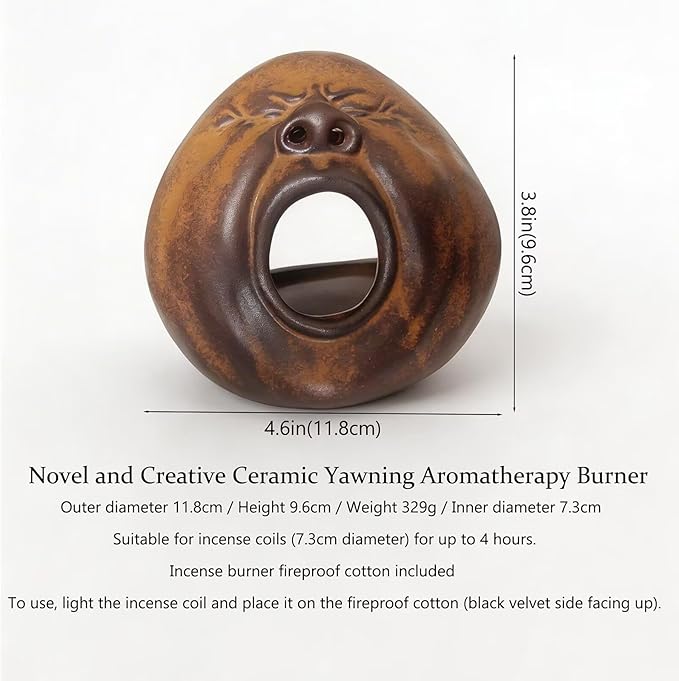 Ceramic Incense Burner - Novel Yawning Face Design Palo Santo Burner Meditation Incense Holder Hand Polishing Cedar and Zen Herb Burners Suitable Space for Meditation and Prayer