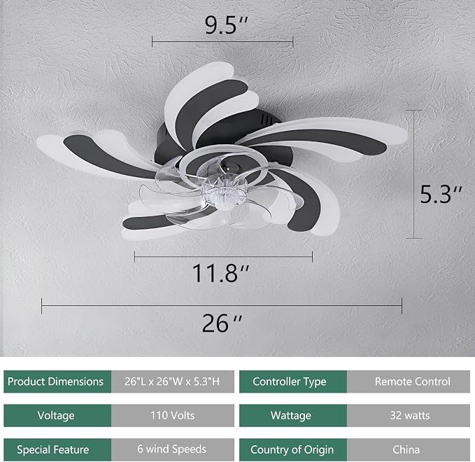 Low Profile Ceiling Fan with Remote &APP Control, Quiet Motor & Dimmable LED Light, Black Flush Mount Ceiling Fan for Bedroom (6-Speed Timer)