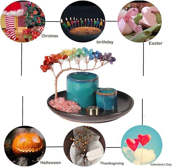 Dreamgirnh Multifunction Incense and Candle Holde, Crystal Tree Palo Santo Burning Sage Burner, Smudge Bowl Ash Catcher, Coffee Table Centerpiece Decor for Living Room, Women Gifts for Christmas