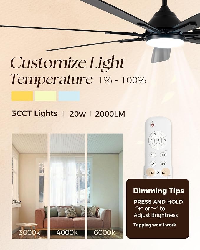 84 Inch Smart Ceiling Fan with Lights,High Airflow Large Fan for Big Room | ETL-listed with Quiet DC Motor,Alexa/APP Controls,Up to 10117CFM High Airflow,Timer,Dual Finish 7 Blades for Outdoor Covered