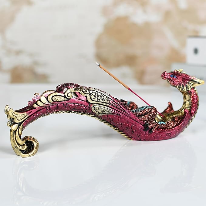 Smoking Dragon Statue Incense Burner, Incense Holder for Sticks, Incense Stick Holder,Incense Stick Stand Form Home Decor (Red)